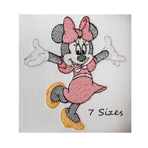 Disegno per ricamo a macchina con schizzo di topo ispirato ai cartoni animati, download immediato - 7 dimensioni