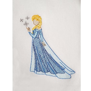 Op cartoon geïnspireerde schetsvulmachine borduurontwerp, prinses geïnspireerd borduurpatroon, direct downloaden - 5 maten