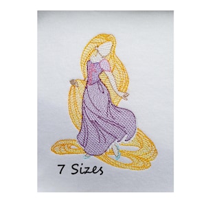 Maschinenstickerei, Prinzessin inspiriert Skizze, Maschinenstickerei, Instant Download - 7 Größen