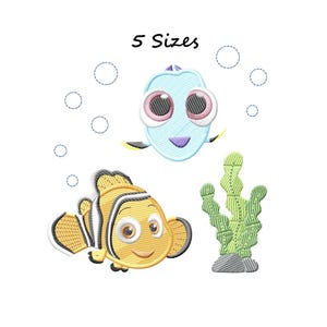 Blue Tang and Clownfish Machine Embroidery Design, Instant Download - 5 Sizes