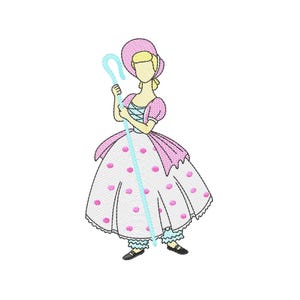 Cartoon Inspired Shepherdess Machine Embroidery Design, Sketch Fill Porcelain Doll Embroidery Pattern, Instant Download - 5 sizes