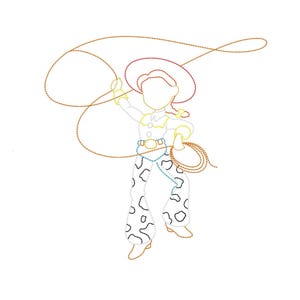 Disegno per ricamo a macchina ispirato ai cartoni animati, modello per ricamo a punto fagiolo con bambola di pezza, download immediato - 5 misure
