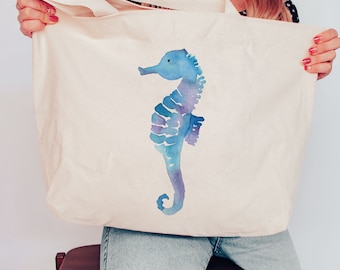 Blue Seahorse Tote Bag with 2 Sizes