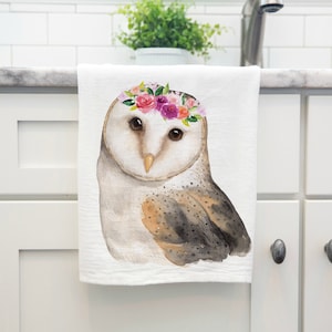 Owl with Flower Crown Kitchen Towel