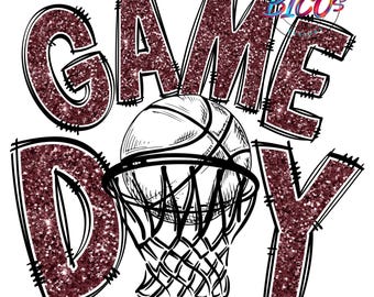 Basketball Game Day, Glitter PNG, Maroon, High Resolution png, PNG design ONLY- Mockup Visual Purpose only-Commercial Use
