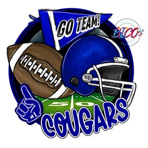 Cougars Football PNG, Blue, High Resolution png, DESIGN ONLY **Mockup Visual Purpose only**-Commercial Use allowed