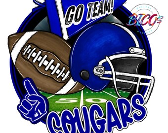 Cougars Football PNG, Blue, High Resolution png, DESIGN ONLY **Mockup Visual Purpose only**-Commercial Use allowed