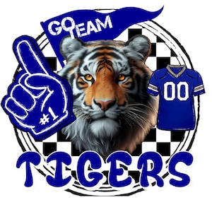 Tijgermascotte, blauw, schoolgeest, hoge resolutie png, 300 dpi, alleen ontwerp **alleen mockup voor visuele doeleinden**-commercieel gebruik toegestaan