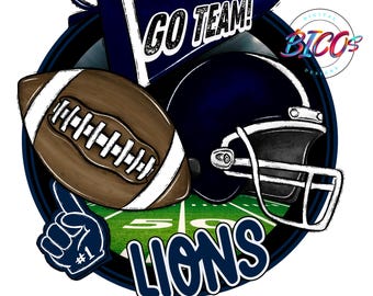 Lions Football PNG, Navy, High Resolution png, DESIGN ONLY **Mockup Visual Purpose only**-Commercial Use allowed
