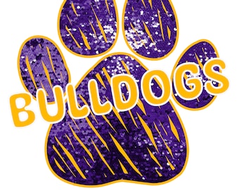 Bulldogs, Pawprint, Sequins, Purple/Yellow High Resolution PNG,300DPI Design Only **Mockup Visual Purpose only**-Commercial Use allowed
