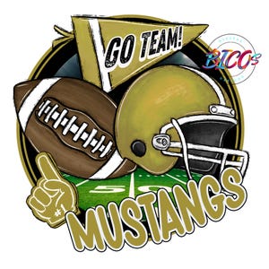 Mustangs Football PNG, Gold, High Resolution png, DESIGN ONLY **Mockup Visual Purpose only**-Commercial Use allowed