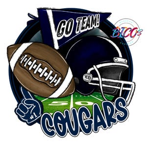 Cougars Football PNG, Navy, High Resolution png, DESIGN ONLY **Mockup Visual Purpose only**-Commercial Use allowed