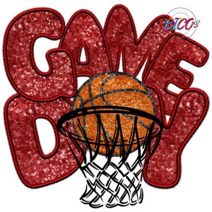 Game Day Basketball Red Letters with Sequins BB, High Resolution PNG,12x12,300DPI Design Only Mockup Visual Purpose only-Commercial Use