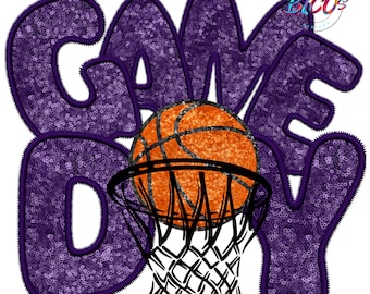 Game Day Basketball Purple Letters with Sequins BB, High Resolution PNG,12x12,300DPI Design Only Mockup Visual Purpose only-Commercial Use