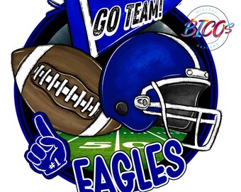 Eagles Football PNG, Blue, High Resolution png, DESIGN ONLY **Mockup Visual Purpose only**-Commercial Use allowed