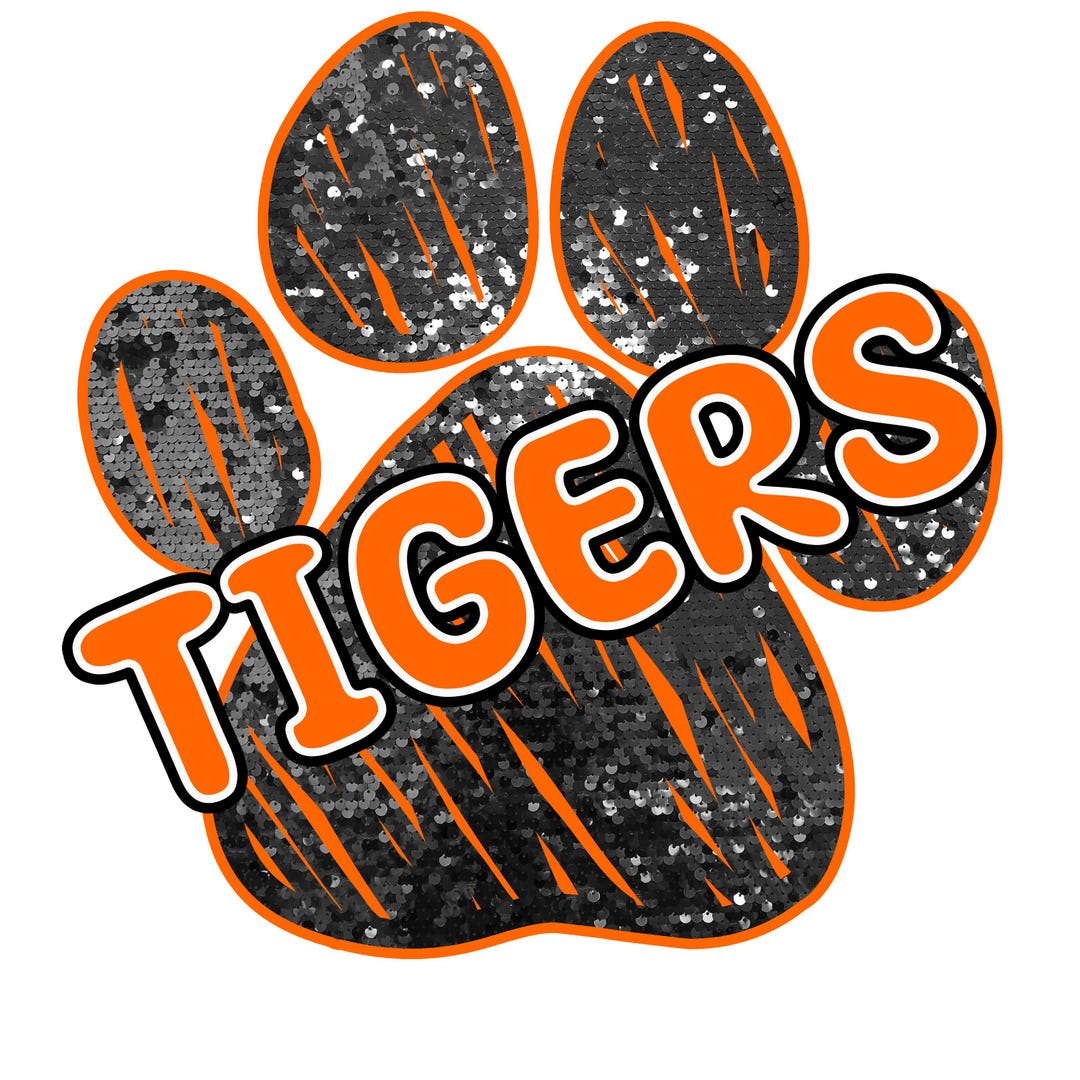 トラ、足跡、スパンコール、オレンジ/黒/白、高解像度 PNG、300DPI デザインのみ **モックアップ視覚目的のみ** - 商用利用可 -  Etsy 日本, image size:1080x1080