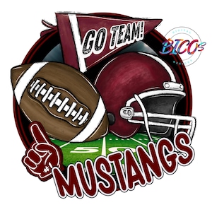 Mustangs Football PNG, Maroon, High Resolution png, DESIGN ONLY **Mockup Visual Purpose only**-Commercial Use allowed
