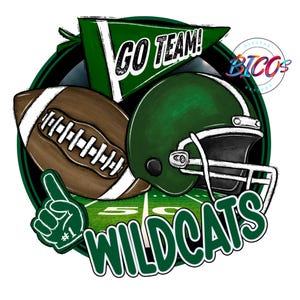 Wildcats Football PNG, Green, High Resolution png, DESIGN ONLY **Mockup Visual Purpose only**-Commercial Use allowed