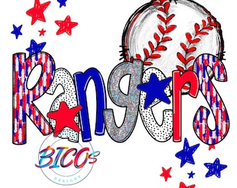 Rangers Baseball Brushstroke Design, Red-Blue, High Res PNG, Design Only **Mockup Visual Purpose only**-Commercial Use allowed
