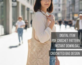 Gehaakte markttas patroon pdf, herbruikbare boodschappentas, boodschappentas van mesh, milieuvriendelijke zomertas, instant download