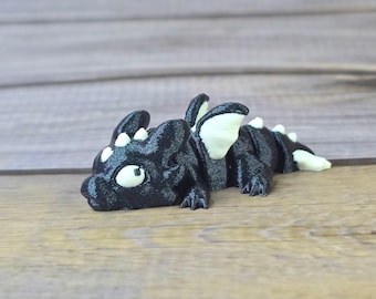 Poseable 3D Printed Baby Dragon Figurine: Galaxy Blue PLA Collectible