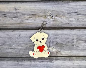 Dog Holding Heart Keychain: Handmade Pet Lover Gift