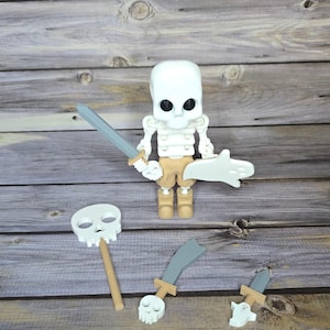 Skeleton Warrior Toy – 3D Printed Halloween Figure with Swappable Weapons | Poseable Cute Skeleton Toy for Kids & Collectors