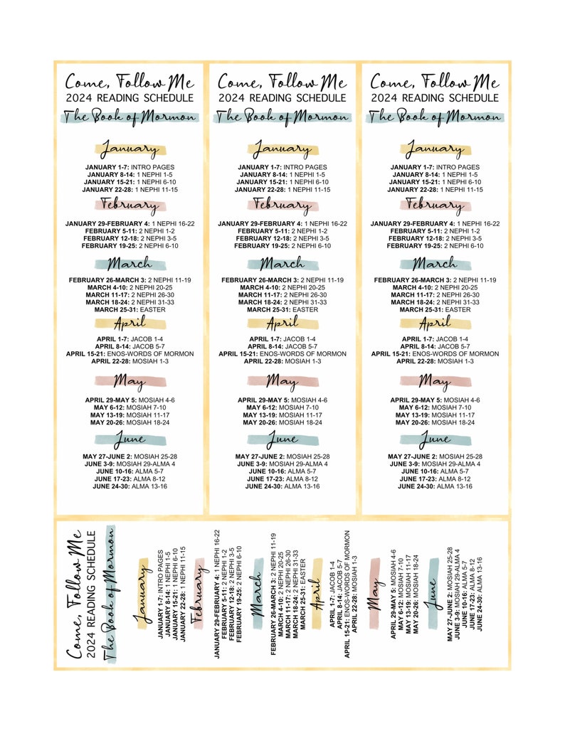 Printable Come Follow Me 2024 Reading Schedule Bookmark Etsy