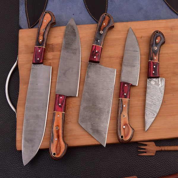 Handmade kitchen knife 5 piece Chef knives set,Hand Forge chef knives,BBQ knives,best gift for him and her,Anniversary Gift, Christmas, Gift