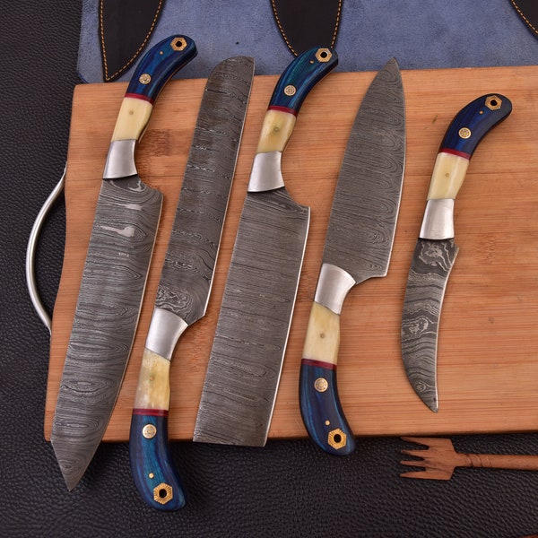 Handmade kitchen knives 5 piece Chef knives set,Hand Forge chef knives,BBQ knives,best gift for him and her,Anniversary Gift, Christmas Gift