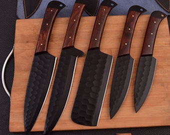 Custom Handmade D2 ,Damascus Steel Blade Kitchen Knives Set BBQ Knives,Birthday Gift For Him Wedding Gift, Anniversary Gift, Christmas Gift