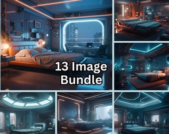 Vtuber Background: Futuristic Bedroom Bundle - PNG Scenery Setting Backdrop For Streaming Video, Twitch, Zoom, Podcast