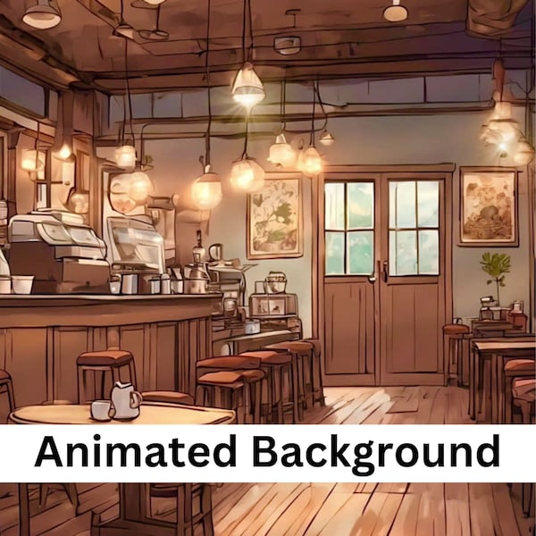 Lo-Fi Animated Café Background - Vtuber Lofi Coffee Shop Cafeteria Teashop Anime Manga MP4 4K Streaming Gaming Backdrop