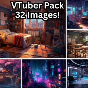 VTuber Backgrounds Pack PNG Images: Anime Bedroom, School, Nature, Game Setup, Studio, Cityscape, Abstract, Fantasy Setting