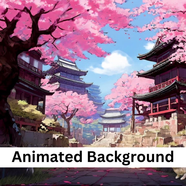Vtuber Animated Background - Oriental Asian City Town Village Nature Cherry Trees Forest Anime Manga MP4 4K Backdrop
