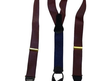 Coach Men’s Suspenders New Burgundy Tricolor Silk Leather 617 Grosgrain Braces