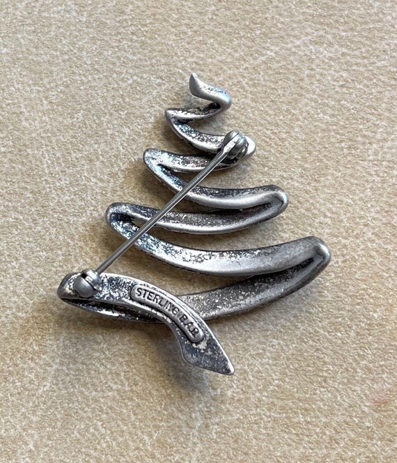 Sterling Silver Christmas Tree Ribbon Pin Brooch … - image 3