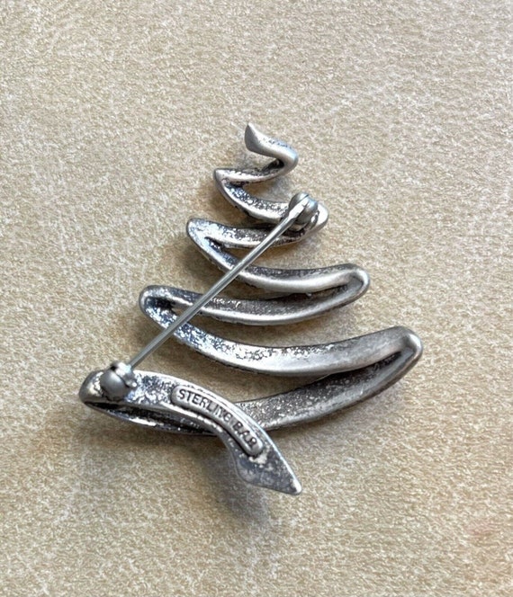 Sterling Silver Christmas Tree Ribbon Pin Brooch … - image 4