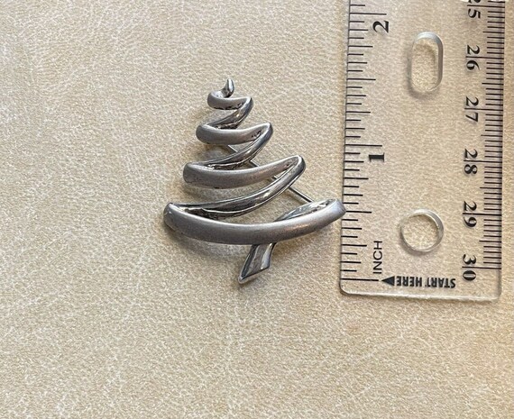 Sterling Silver Christmas Tree Ribbon Pin Brooch … - image 8