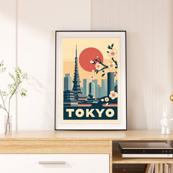 Retro Tokyo Wall Art Print, Vintage Wall Art, Printable Wall Art, Tokyo Travel Poster, Retro Wall Art, Digital Download