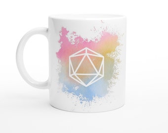 D20 Watercolour Mug | Pastel | Dungeon Master Gift | Dungeons and Dragons | D&D | DnD | TTRPG | Geek | Nerd