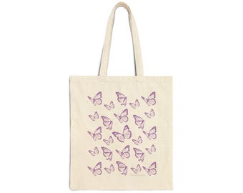 Purple Butterfly Tote Bag | Cotton Canvas Tote | Rainbow Butterfly Series | The Bloom Collection