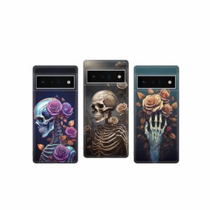 Skeleton Bones Phone Case Roses Cover for Pixel 9 8A 7 Pro Oneplus Nord, Oppo X6 Vivo V27 Honor Magic Xiaomi Poco Realme