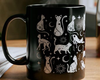 Mystic Cat Ceramic Mug: Witchy Design, Cat Lover Gift