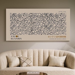 Yayoi Kusama Poster gerahmt | Leinwand + Rahmen | Canvas, Wandkunst, Print, Panorama, Galerie | gross japanisch modern minimalistisch beige