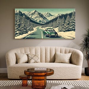 Porsche 911 Turbo Car Framed | Canvas + Frame | Illustration Canvas Wall Art Print Gallery | Kids Room Office | Large Modern Porch
