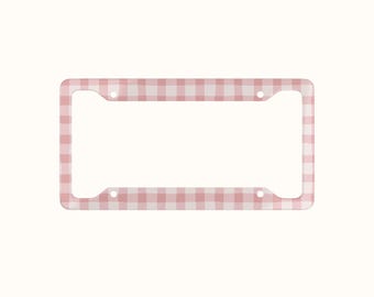 Moldura de placa xadrez rosa "Coquette" | Acessórios fofos e femininos para carro