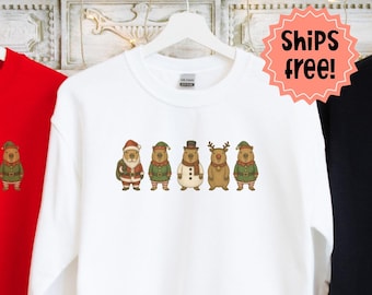 Capybara Christmas Sweatshirt, Capybaras in Costume Hoodie, Winter Capy Lover Gift; Holiday Capybara Sweatshirt, add custom sleeve