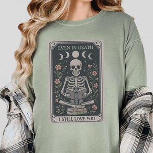 Reading Tarot Card Comfort Colors T-Shirt, Skeleton Reading Shirt, Unisex Tarot Card Shirt, Book Lover Gift, Bookish Gift, Tarot Lover Gift