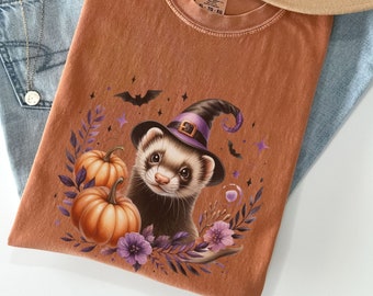 Comfort Colors® Halloween Ferret T-shirt, Cute Halloween Shirt for Ferret Mom, Ferret Lover Halloween tshirt, cute fall top for ferret owner